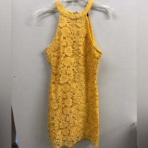 Lulu's Sunflower Yellow Crochet Lace Mini Dress